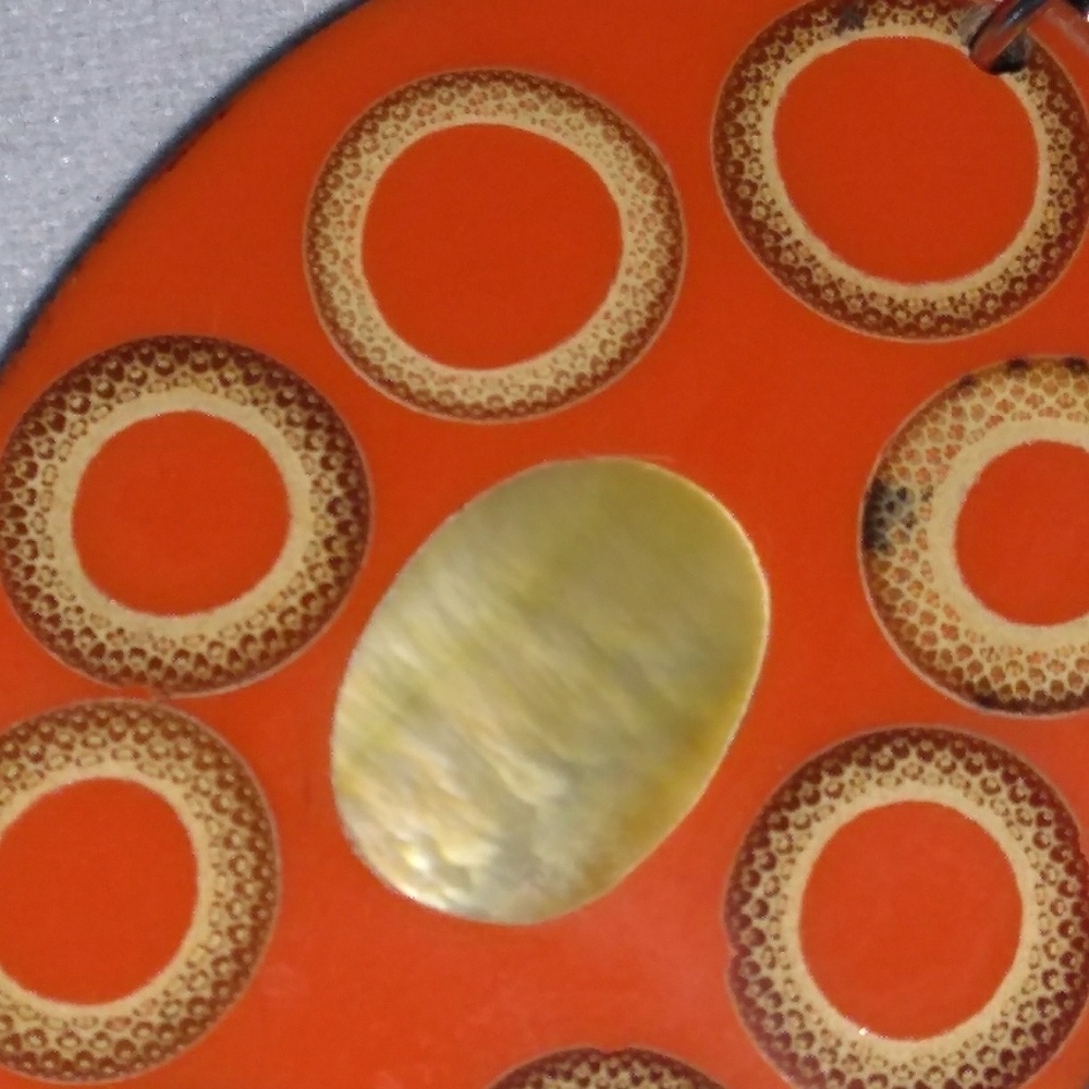 VINTAGE Unique Orange Discs w Mother of Pearl Inlay **WKEND SALE PRICE** - Picture 6 of 8